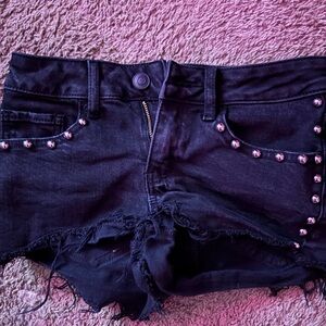 American Eagle Outfitters Black Studded Jean Shorts NWT